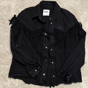 Zara Black Fringe Detail Shirt